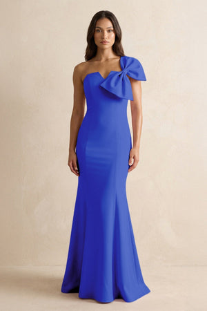 Bow Mermaid One Shoulder Bridesmaid Dress in Royal Blue - KissProm Bridesmaid Dresses