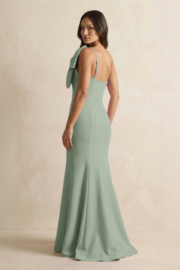 Bow Mermaid One Shoulder Bridesmaid Dress in Sage - KissProm Bridesmaid Dresses
