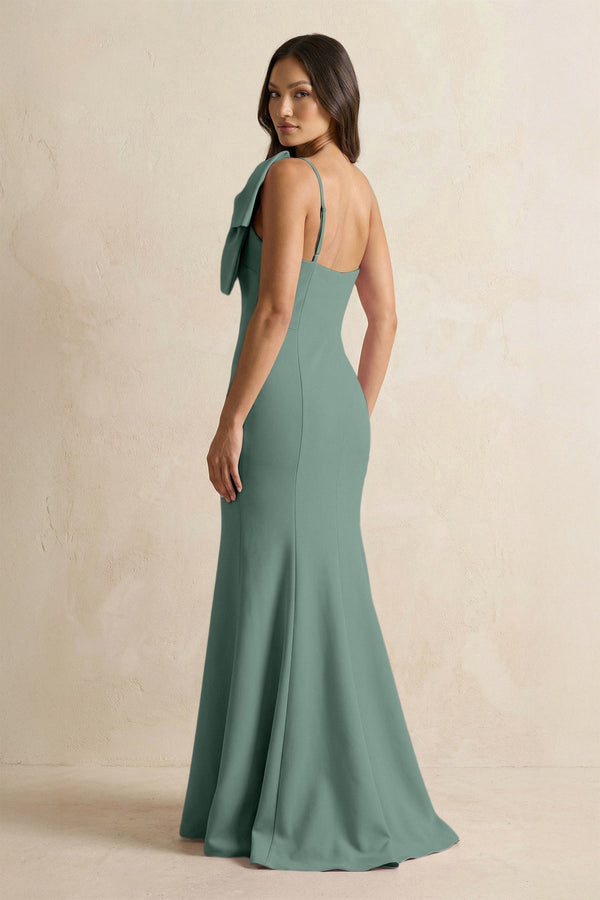 Bow Mermaid One Shoulder Bridesmaid Dress in Sea Glass - KissProm Bridesmaid Dresses