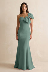 Bow Mermaid One Shoulder Bridesmaid Dress in Sea Glass - KissProm Bridesmaid Dresses