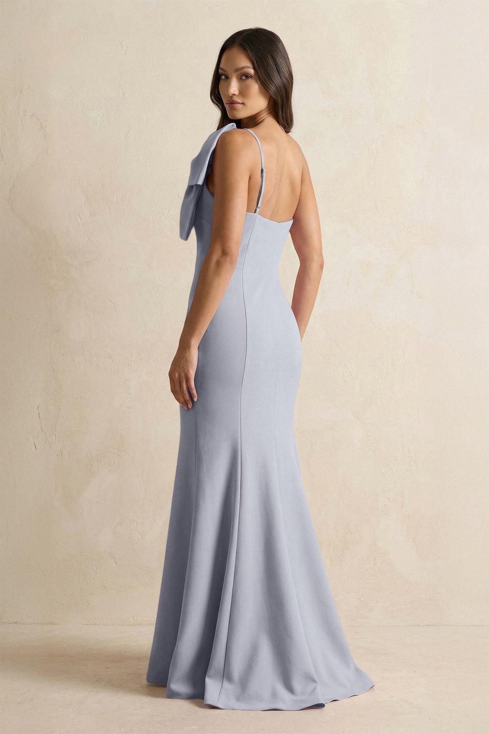 Bow Mermaid One Shoulder Bridesmaid Dress in Silver - KissProm Bridesmaid Dresses