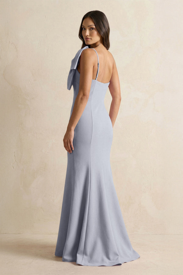 Bow Mermaid One Shoulder Bridesmaid Dress in Silver - KissProm Bridesmaid Dresses