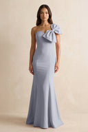 Bow Mermaid One Shoulder Bridesmaid Dress in Silver - KissProm Bridesmaid Dresses