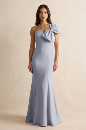 Bow Mermaid One Shoulder Bridesmaid Dress in Silver - KissProm Bridesmaid Dresses