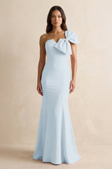 Bow Mermaid One Shoulder Bridesmaid Dress in Sky Blue - KissProm Bridesmaid Dresses
