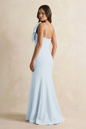 Bow Mermaid One Shoulder Bridesmaid Dress in Sky Blue - KissProm Bridesmaid Dresses