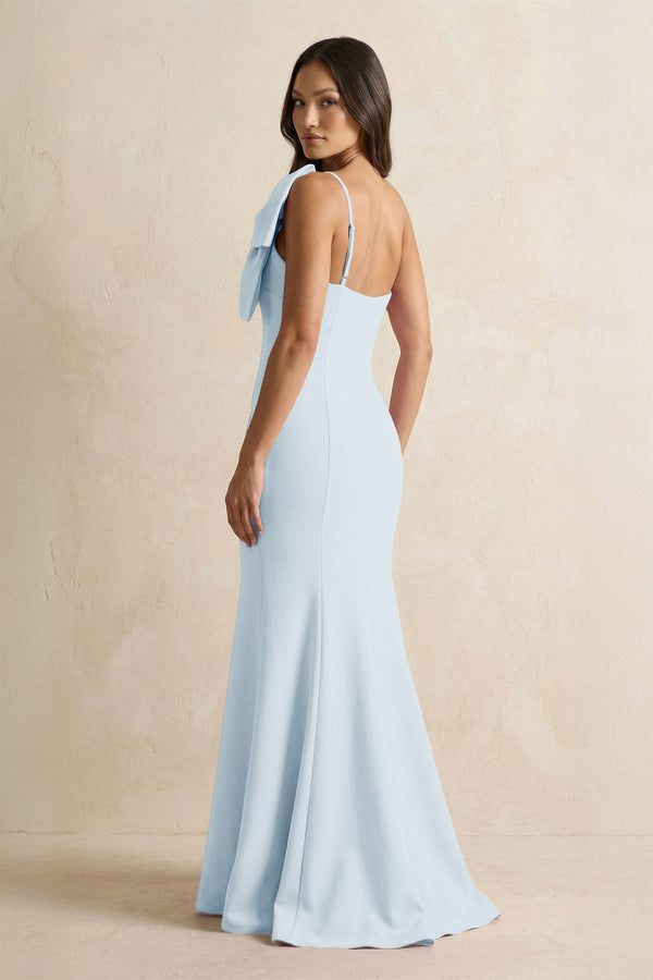 Bow Mermaid One Shoulder Bridesmaid Dress in Sky Blue - KissProm Bridesmaid Dresses