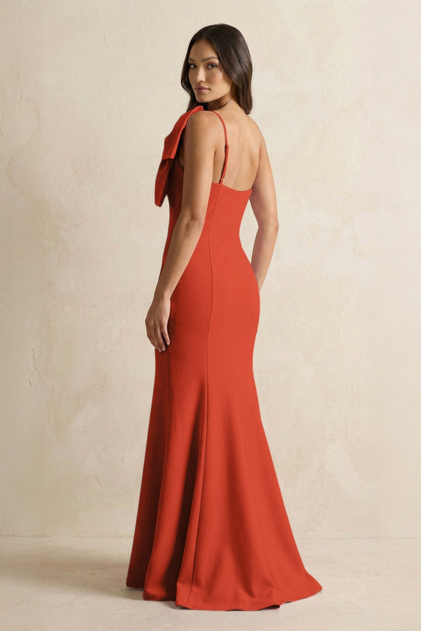 Bow Mermaid One Shoulder Bridesmaid Dress in Spice - KissProm Bridesmaid Dresses