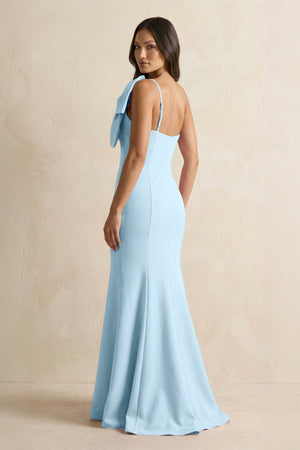 Bow Mermaid One Shoulder Bridesmaid Dress in Steel Blue - KissProm Bridesmaid Dresses
