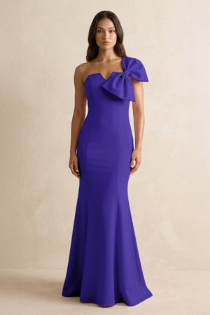 Bow Mermaid One Shoulder Bridesmaid Dress in Tahiti - KissProm Bridesmaid Dresses