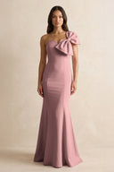 Bow Mermaid One Shoulder Bridesmaid Dress in Toffee - KissProm Bridesmaid Dresses