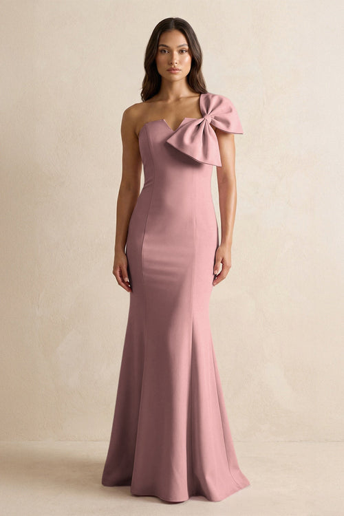Bow Mermaid One Shoulder Bridesmaid Dress in Toffee - KissProm Bridesmaid Dresses