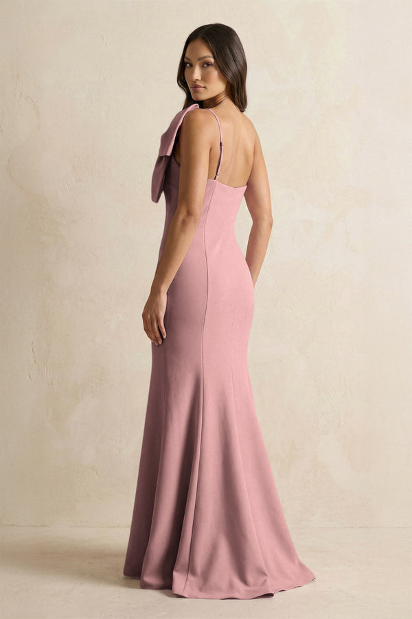 Bow Mermaid One Shoulder Bridesmaid Dress in Toffee - KissProm Bridesmaid Dresses