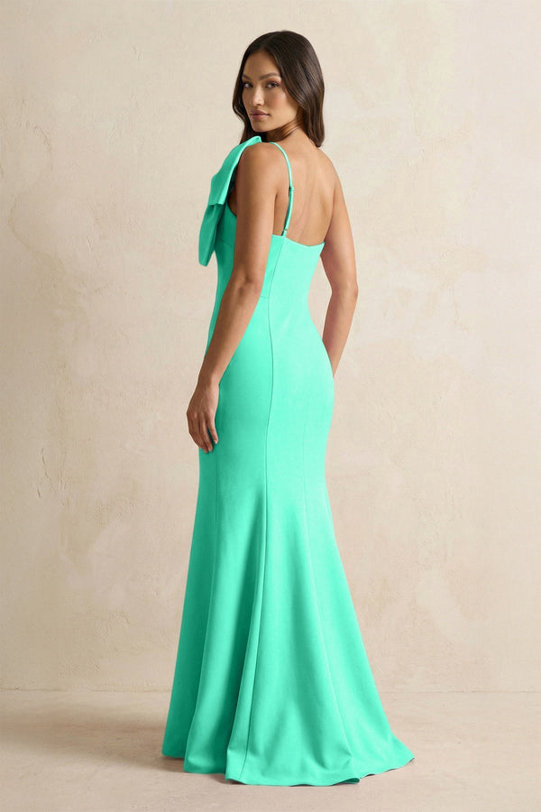 Bow Mermaid One Shoulder Bridesmaid Dress in Turquoise - KissProm Bridesmaid Dresses