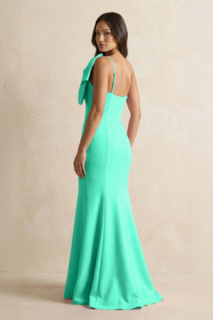 Bow Mermaid One Shoulder Bridesmaid Dress in Turquoise - KissProm Bridesmaid Dresses