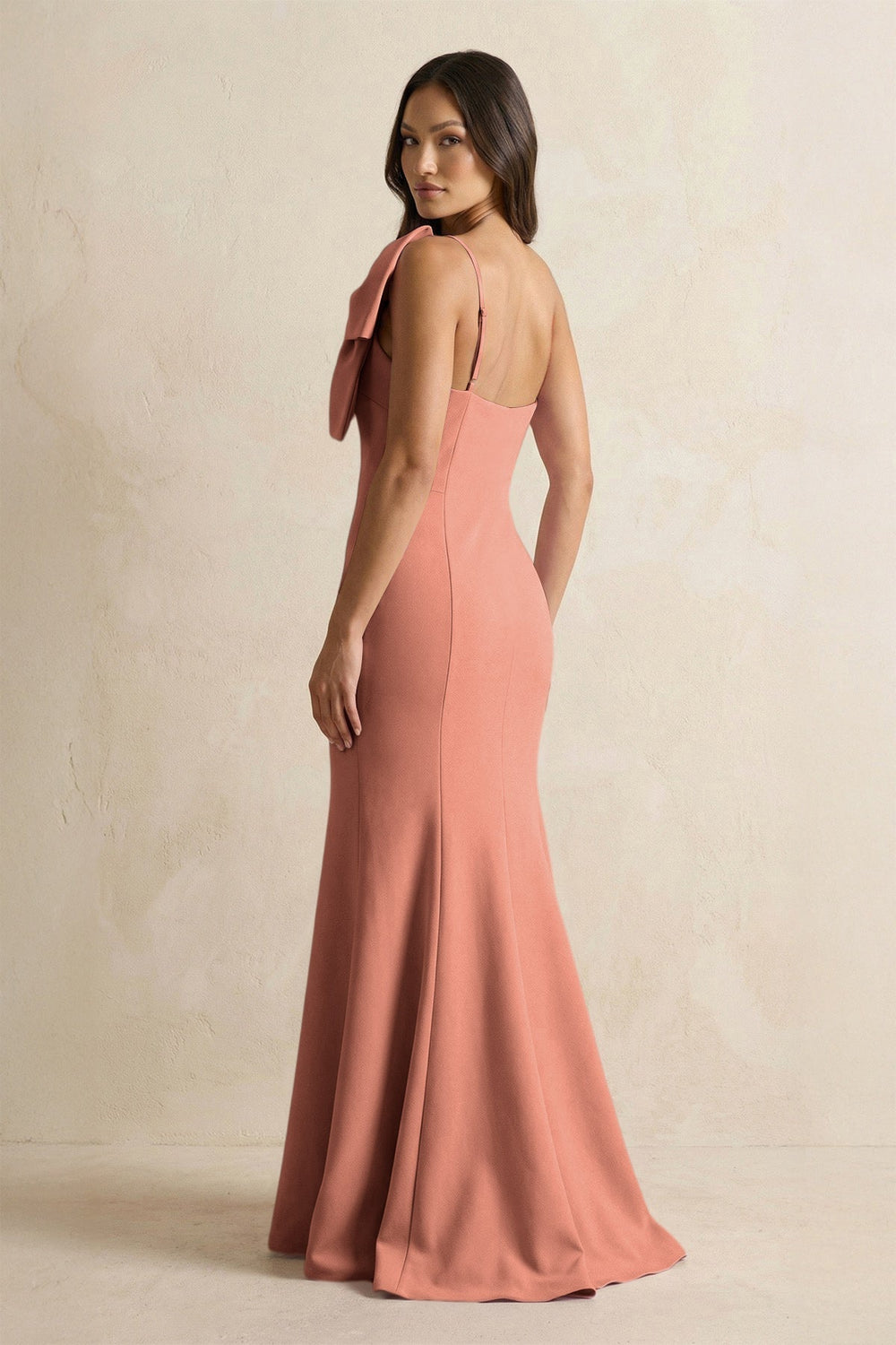 Bow Mermaid One Shoulder Bridesmaid Dress in Wild Rose - KissProm Bridesmaid Dresses