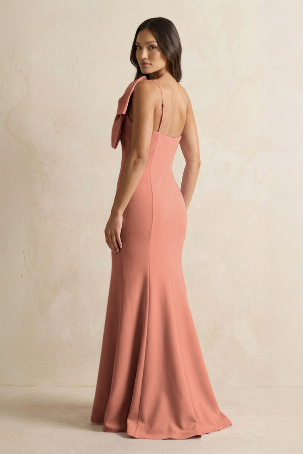 Bow Mermaid One Shoulder Bridesmaid Dress in Wild Rose - KissProm Bridesmaid Dresses