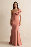 Bow Mermaid One Shoulder Bridesmaid Dress in Wild Rose - KissProm Bridesmaid Dresses