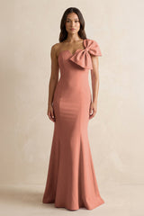 Bow Mermaid One Shoulder Bridesmaid Dress in Wild Rose - KissProm Bridesmaid Dresses