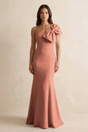 Bow Mermaid One Shoulder Bridesmaid Dress in Wild Rose - KissProm Bridesmaid Dresses