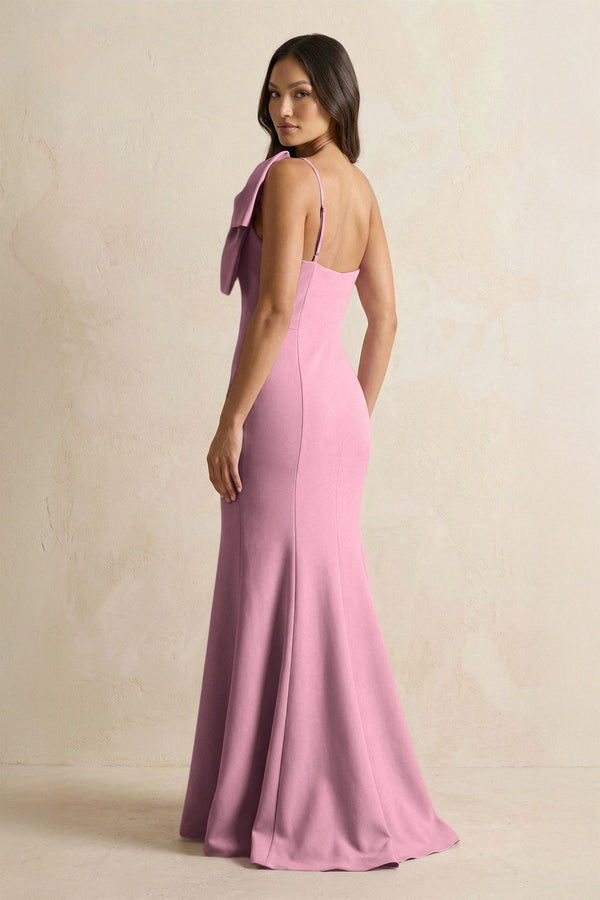 Bow Mermaid One Shoulder Bridesmaid Dress in Wisteria - KissProm Bridesmaid Dresses