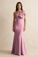 Bow Mermaid One Shoulder Bridesmaid Dress in Wisteria - KissProm Bridesmaid Dresses