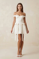 Bow Off - the - Shoulder A - Line Mini Wedding Dress in Ivory - KissProm Wedding Dresses