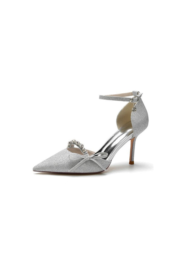 Bow Sequin Pointed Toe High Heels - KissProm