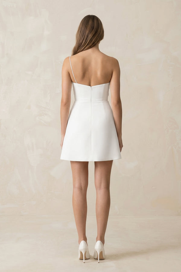 Bowknot Sheath Crepe Mini Wedding Dress in White - KissProm Wedding Dresses