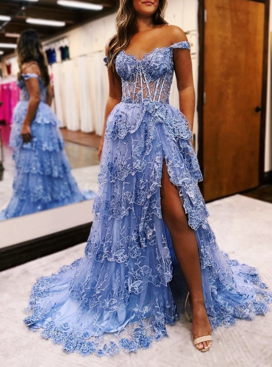 periwinkle blue dress La Femme 32293 Embroidered Prom Gown