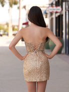 Bretta | Gold - Sparkly Bodycon Strapless Sequins Short Homecoming Dresses With Beadings