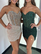 Bretta | Green - Sparkly Bodycon Strapless Sequins Short Homecoming Dresses With Beadings