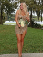 Bretta | Gold - Sparkly Bodycon Strapless Sequins Short Homecoming Dresses With Beadings