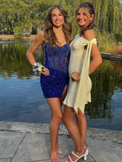 Bretta | Royal Blue - Sparkly Bodycon Strapless Sequins Short Homecoming Dresses With Beadings