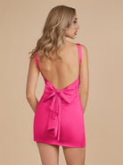 Briar | Fuchsia - Bodycon V Neck Satin Short Homecoming Dresses with Bow - KissProm