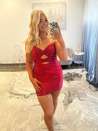 Brielleth | Burgundy - Sheath Sweetheart Satin Cut Out Short Homecoming Dresses