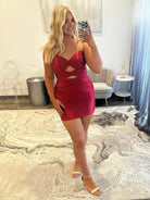 Brielleth | Burgundy - Sheath Sweetheart Satin Cut Out Short Homecoming Dresses
