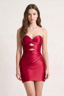 Burgundy Sheath Sweetheart Satin Cut Out Short Homecoming Dresses-KISSPROM