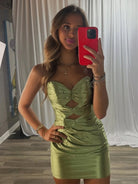 Brielleth | Sage - Sheath Sweetheart Satin Cut Out Short Homecoming Dresses