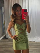 Brielleth | Sage - Sheath Sweetheart Satin Cut Out Short Homecoming Dresses