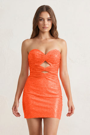 Orange Sheath Sweetheart Sequined Cut Out Short Homecoming & Cocktail Dresses | KISSPROM
