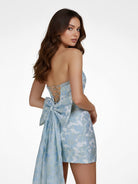 Brila | Sky Blue - Bodycon Strapless Borcade Floral Homecoming Dresses With Bow
