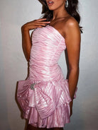 Brinelle | Pink -  A Line Strapless Pleats Short Homecoming Dress with Bow