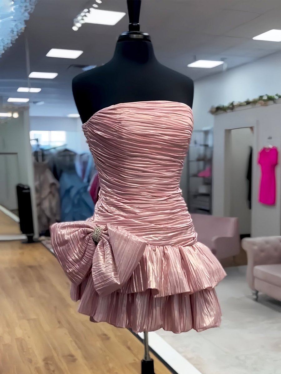 Brinelle | Pink -  A Line Strapless Pleats Short Homecoming Dress with Bow