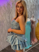 Brinelle | Sky Blue -  A Line Strapless Pleats Short Homecoming Dress with Bow