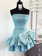 Brinelle | Sky Blue -  A Line Strapless Pleats Short Homecoming Dress with Bow