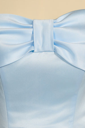 Blue Off The Shoulder A Line Satin Short Homecoming Dress With Bow - KissProm