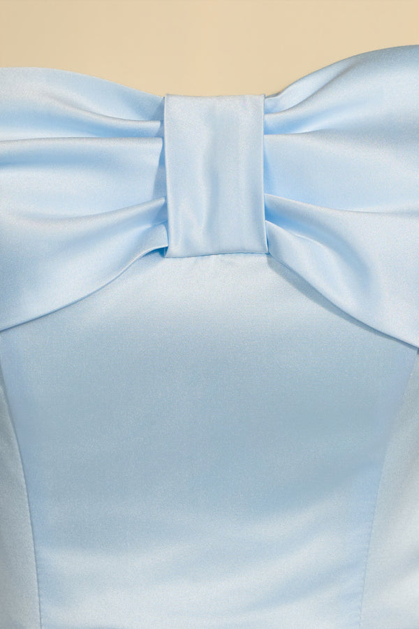 Blue Off The Shoulder A Line Satin Short Homecoming Dress With Bow - KissProm