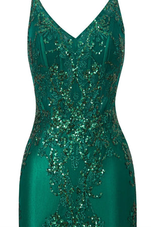 Sheath Short V Neck Satin Homecoming Dress with Appliques - KissProm