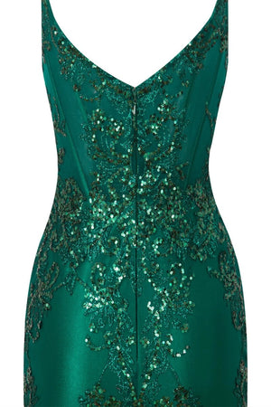 Sheath Short V Neck Satin Homecoming Dress with Appliques - KissProm